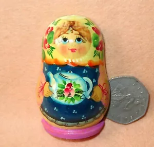 Matryoshka with Tea Pot Fridge Magnet Russian Girl doll HAND PAINTED Clementyeva - Picture 1 of 3