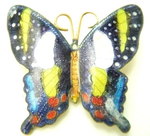 ANTIGUO PIN DE MARIPOSA COLA DE GOLONDRINA ESMALTE BRILLANTE DE 1930 TAL COMO ESTÁ - Imagen 1 de 3
