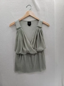 Chemisier sans manches en V plissé mousseline de soie verte Deletta Anthropologie taille-XS - Photo 1/7