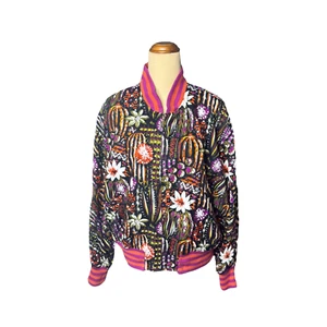 Bogner Vintage Floral Bomber Jacket US 14 Multicolor Zip Up Retro Bold Print - Picture 1 of 10