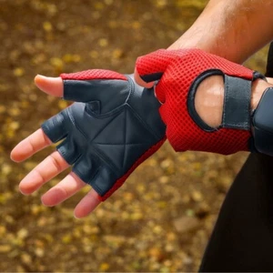 Ledernetz fingerlos Herren Gewichtheben Übung Fitnessstudio Rollstuhl schwarz Handschuh - Bild 1 von 15