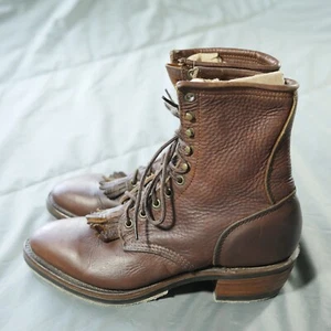 Vintage PD Tuff Boots Womens 10 Brown Packer Oiled Western Kilties Stacked USA - Picture 1 of 18