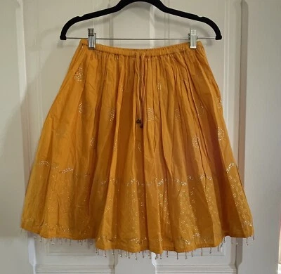 Винтажный GAP Kids Y2K 00s шафран желтый оранжевый индийский юбка хлопок сари бисер L 10 - Изображение 1 из 4