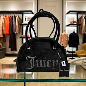 Juicy Couture Kimberley black and silver tone velour bowling handbag new - Picture 1 of 5