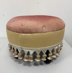Vintage Fußhocker Bank Gold Fransen Quasten Blumenmuster Boho Chic - Bild 1 von 11