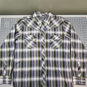 Southern Thread Shirt Large Plaid Rooster Western Pearl Snap Cowboy Retro Rodeo - Picture 1 of 14
