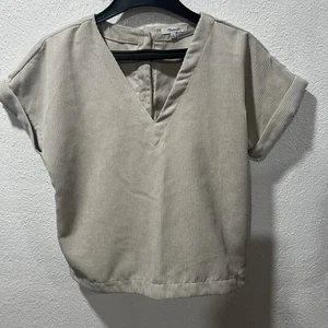 Madewell Womens Shirt Corduroy V-Neck Top Button Back Size M Beige. - Picture 1 of 12