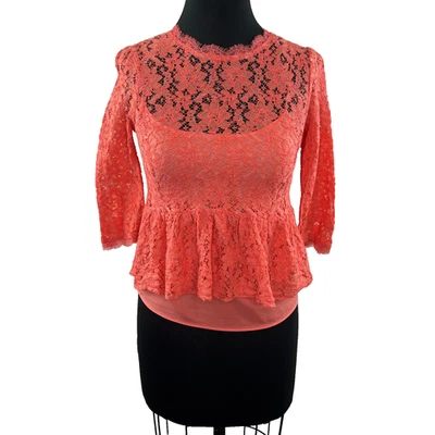 DOLCE VITA DV Peplum Two Piece Lace Top Orange Coral XS Small Anthropologie - Image 1 of 4