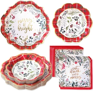 62Pc Christmas Tableware Set Holiday Dinner Party Kit - 16Pcs 7 Inch & 9 Inch He - Picture 1 of 12