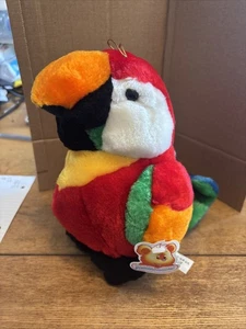 PMS Parrot Soft Toy red green soft plush toy tags vintage - Picture 1 of 9