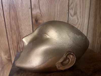 Vintage Gold Painted Pottery Face Wall Art - Image 1 of 4