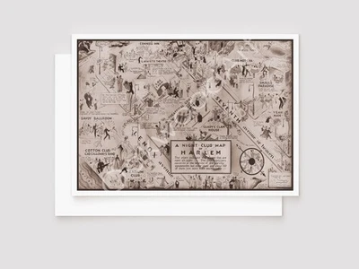 Tarjeta de felicitación artística de HARLEM MAPA NOCTURNO, jazz de los años 30, interior en blanco Foto 1 de 4
