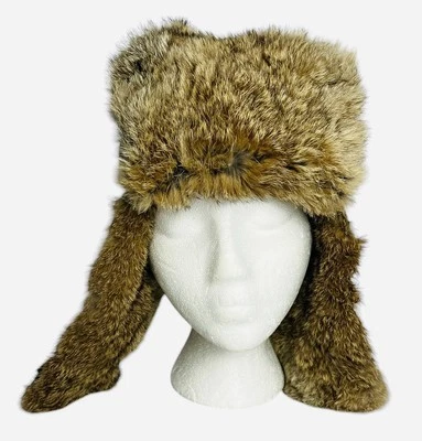 Sombrero Trampero Natural Real Genuino Piel de Conejo Bronceado Ventisca Unisex Forrado Mediano Foto 1 de 4