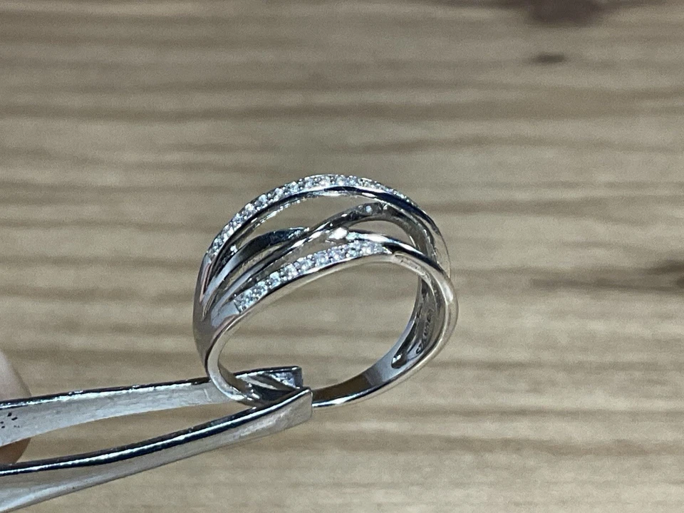 Italian IBB Sterling Silver 925 Diamond Cluster Infinity Ring Size 7 - Image 1 of 4