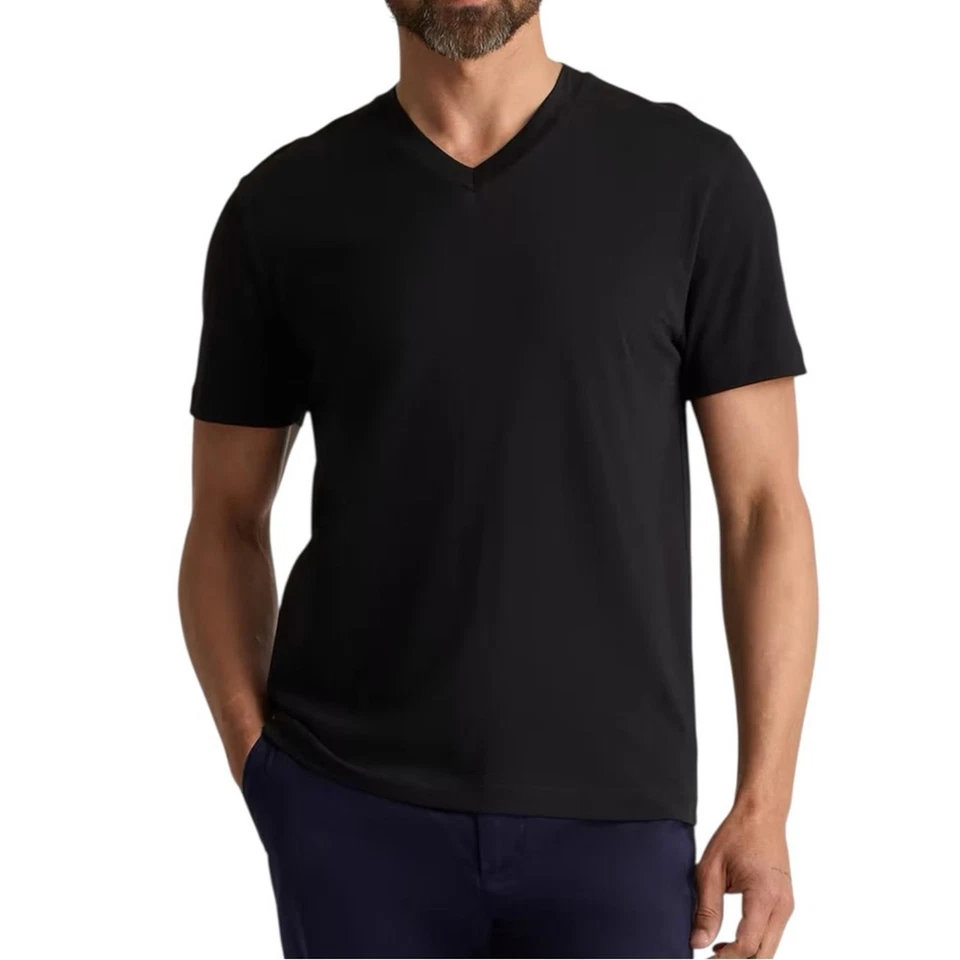 Paquete de 2 camisetas Neiman Marcus para hombre negras ajustadas elásticas cuello en V talla grande Foto 1 de 4