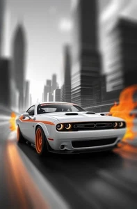 White Dodge Challenger Super Car Poster A3 size 29.7x42cm Semi-Gloss poster only - Picture 1 of 1
