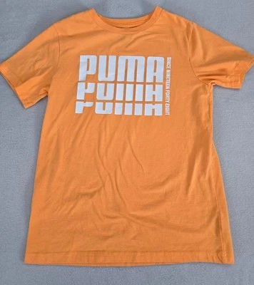 Puma T-Shirt Youth Medium Orange Crewneck Short Sleeve Stretch Graphic Print Tee - Image 1 of 4