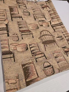 Brown Chair Vintage Antiques Tapestry Fabric 54" X 1 Yard - Picture 1 of 5