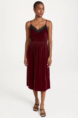 Vestido sin Mangas de Terciopelo Sundance para Mujer XS Borgoña Borde de Encaje Midi Fiesta Boho Foto 1 de 4