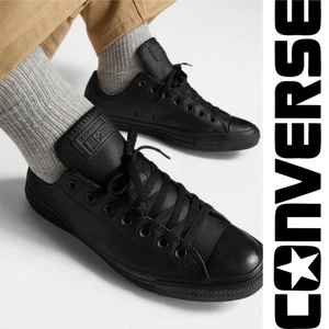 Converse Schwarz Mono Chuck Taylor All Star OX Leder Sneaker • Herren-8 Damen-10 - Bild 1 von 9