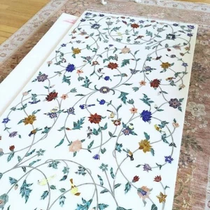 72" x 36" White Marble Table Top GemStones Inlay Handmade Work Home Decor - Picture 1 of 5