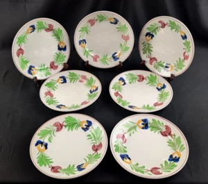 (Set of 7) 9.25" Salad Plates Germany, Red Yellow Blue Green Floral, Gaudy Dutch - Picture 1 of 6
