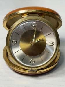 Vintage Seth Thomas Wind-Up Travel Alarm Clock Made in Germany Round Clamshell - Picture 1 of 14