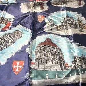 Vintage ITALIEN SOUVENIR SCHAL Pisa Firenze FLORENZ Schiefer Turm 29" x 30" - Bild 1 von 12
