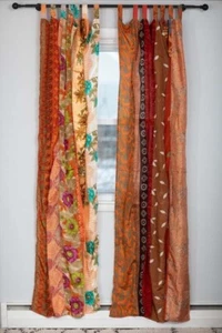 2 Stck. Indisch Vintage Sari Patchwork Vorhang Drapieren Fenster Dekor Seide Sari Vorhang - Bild 1 von 6