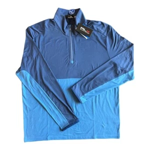 RLX Ralph Lauren Camicia Uomo Golf Peached Airflow 1/4 Zip Blocco Colore Blu Large - Foto 1 di 10