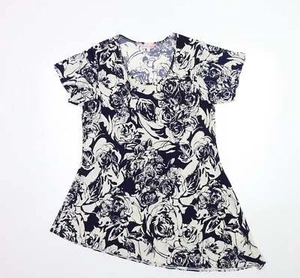 Michele Hope Womens Blue Floral Polyester Blend T-Shirt Size 10 - Picture 1 of 12