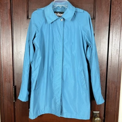 Vintage Totes Blue with Rainbow Trim Raincoat Size Large Removable Hood Retro - Image 1 of 4