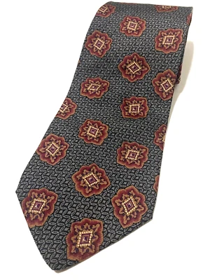 Corbata para hombre Carlo Palazzi 100 % seda italiana gris dorado rojo medallones 55" Foto 1 de 4