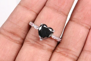 3.0cts heart black diamond ring natural black diamond engagement ring 925 silver - Picture 1 of 11