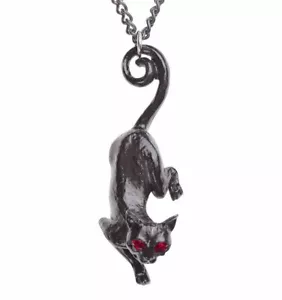 Alchemy Gothic Black Cat Sith Celtic Mythology Red Eyes Pendant Necklace P816 - Picture 1 of 2