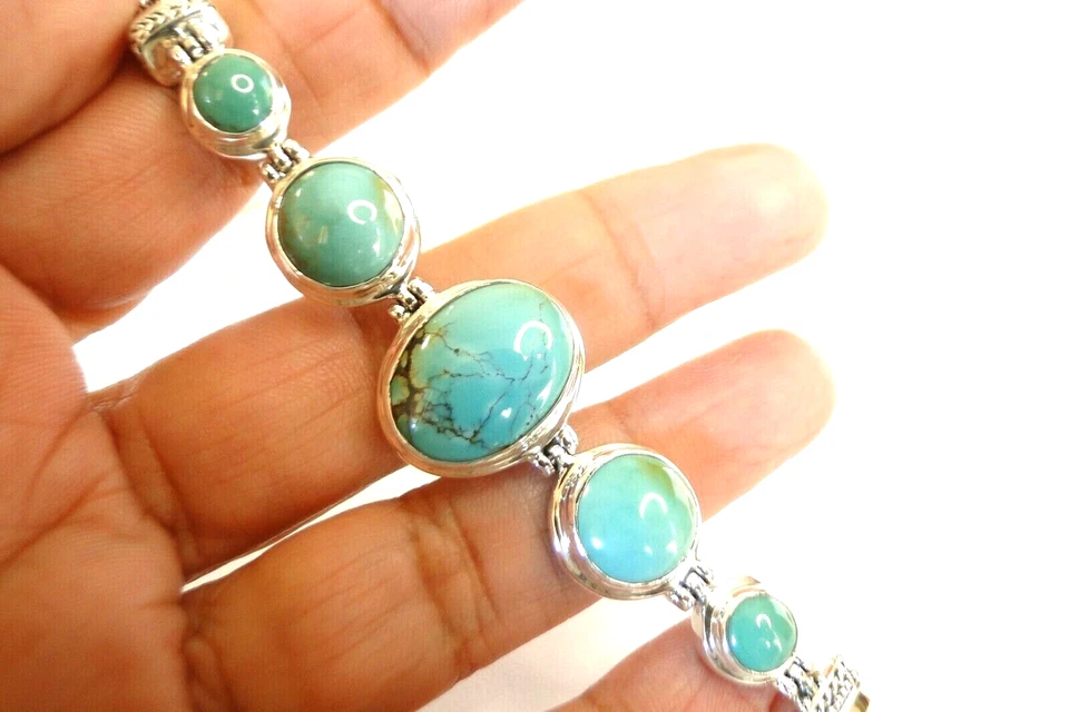 Pulsera de cadena de cola de zorro de plata esterlina 925 de 5 piedras tenis turquesa Foto 1 de 4