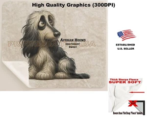 DigiPups Afghan Hound Dog AKC Breed Traits Cartoon Sherpa Fleece Throw Blanket - Picture 1 of 6