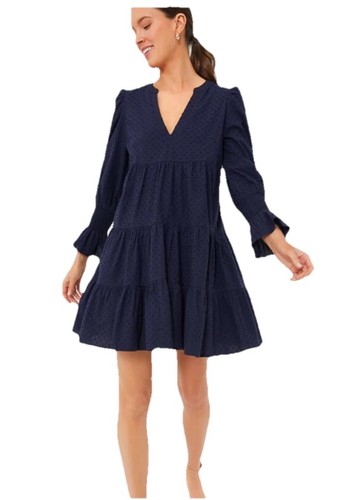 Abito Kenzo TUCKERNUCK Pomander Place blu navy cotone popeline pois svizzero nuovo con etichette taglia XS