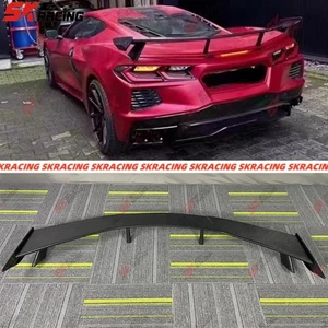 Fits Chevrolet Corvette C8 20+ Carbon Fiber/Glossy Black Rear Spoiler Wing Kits - Picture 1 of 30