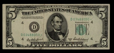 FR 1963-D* US$ 5 1950 B Nota da Reserva Federal EUA - Nota Estrela - SKU-CA1627 - Imagem 1 de 2