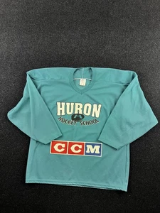 Vintage CCM Huron Hockey School Jersey Mens Large Teal Air-Knit Mesh 90s Canada - Bild 1 von 8