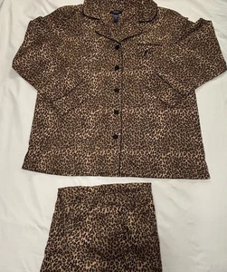 Chaps Ralph Lauren Leopard Sateen Pajama Set w/Black Piping Size Large NWOT - Picture 1 of 9