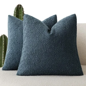 Paquete de 2 fundas de almohada decorativas Foindtower 22x22 azul oscuro Boucle - Imagen 1 de 7