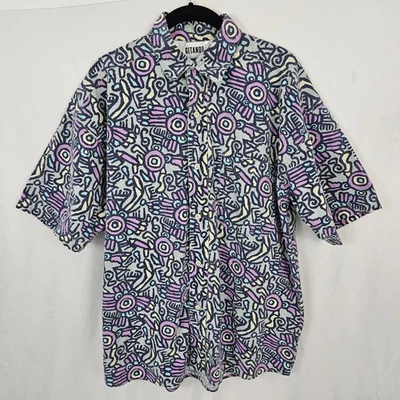 Camisa vintage para hombre GITANO con botones talla mediana patrón geométrico púrpura azul Foto 1 de 4