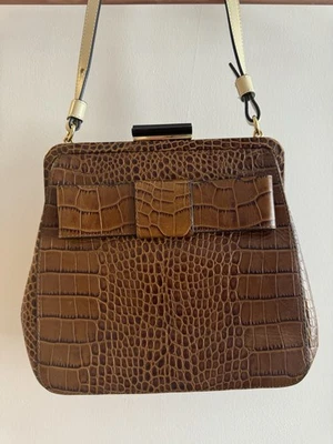 Bolso Orla Kiely Holly raro en cuero marrón con relieve de cocodrilo — Colección AW14 Foto 1 de 4