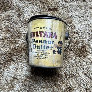 Sultana 20er Jahre Erdnussbutter Blech Eimer ~ Deckel & Drahtbügel - Bild 1 von 4