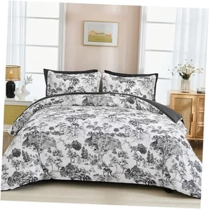 Black Comforter Set King, 7 Pieces Black and White Botanical Comforters King - Picture 1 of 8