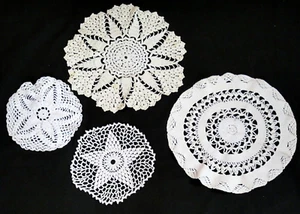 Vintage Hand Crocheted Doilies Lot of 4 White Ecru Round 7" - 11.5" - Picture 1 of 5