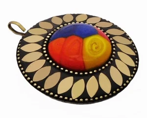 Colgantes Tibetanos Grandes Piedra Multicolor Chapado en Oro Napali Joyería Hecha a Mano - Imagen 1 de 3