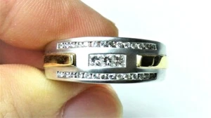 EFFY Fine Two-Tone 14K Gold G-H VS1-VS2 Diamond Matt Finish Men's Wedding Band - Picture 1 of 8